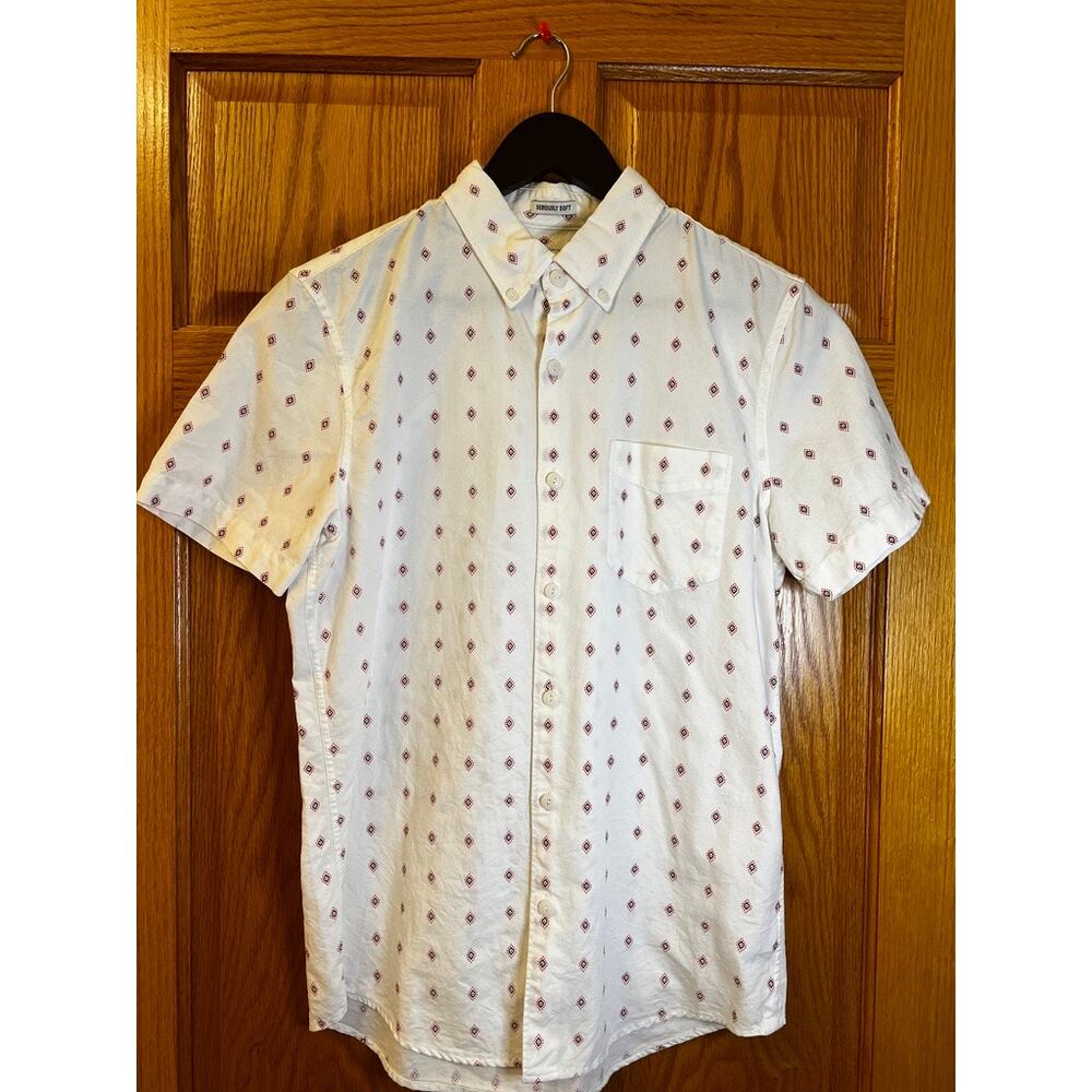 American Eagle Size S Patterned White Short Sleeve Button Down